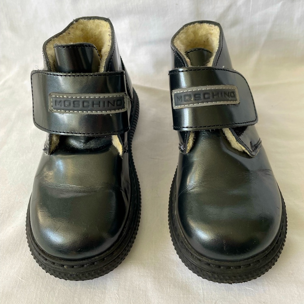 MOSCHINO Fur Inside leather winter boots waterproof high top ankle fit logo
